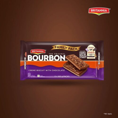 Britannia The Original Bourbon - Creme Biscuit with Chocolate Buy 4 Get 1 Free Chocolatey Indulgence in Every Layer  500 g