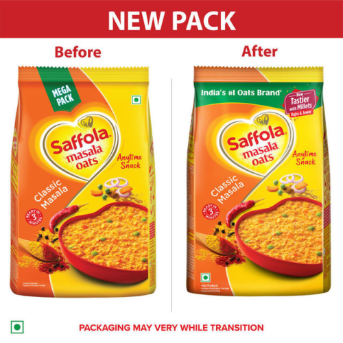 Saffola Masala Oats |Classic Masala | Anytime Snack | Ready in 3 mins | Millets Goodness  Net Qty: 500 g