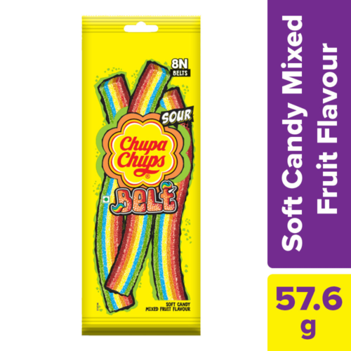 Chupa Chups Sour Belt Mixed Fruit Flavour Soft & Chewy Toffee Net Qty: 57.6 g