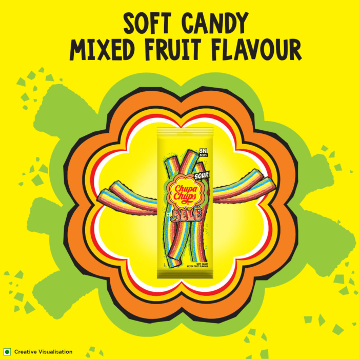 Chupa Chups Sour Belt Mixed Fruit Flavour Soft & Chewy Toffee Net Qty: 57.6 g - Image 4