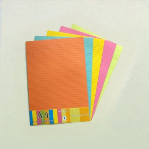 A/4 Size Bright Shades Colour Ruled Paper 50 Sheets Five Colour